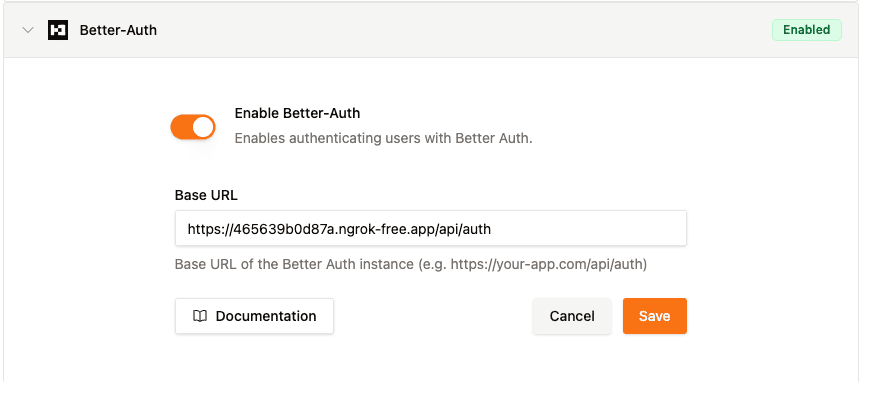 Better-Auth provider configuration in Openfort dashboard