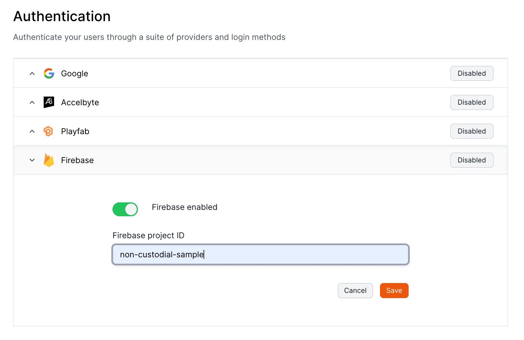 Firebase provider configuration in Openfort dashboard