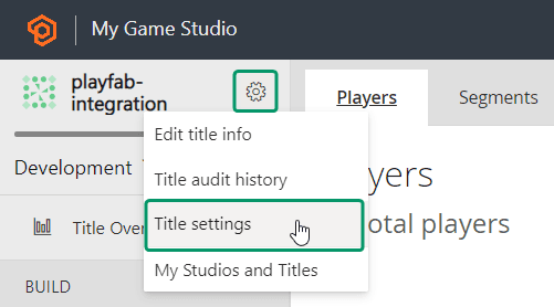 PlayFab title settings navigation