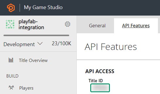PlayFab Title ID location in API Features