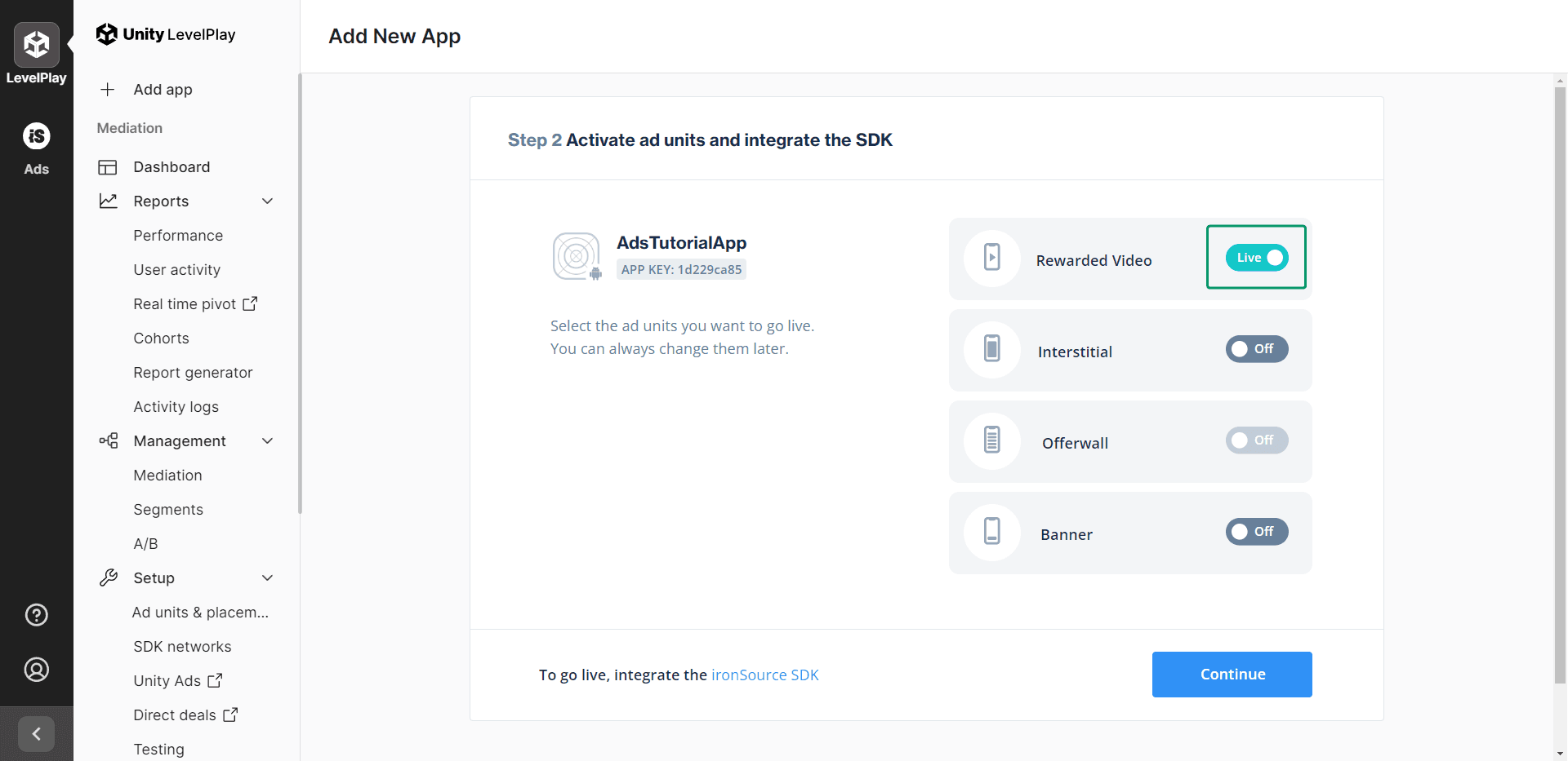 ironSource: activate ad units