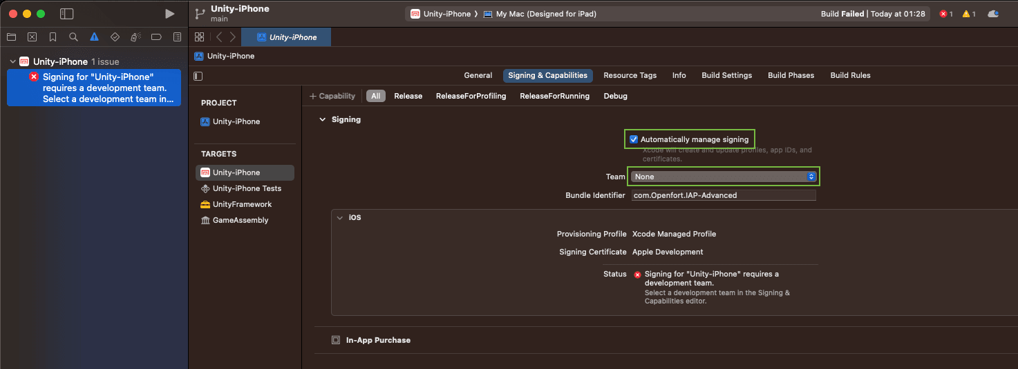 Build to Xcode: error