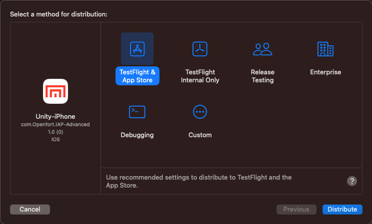 Build to Xcode: distribute