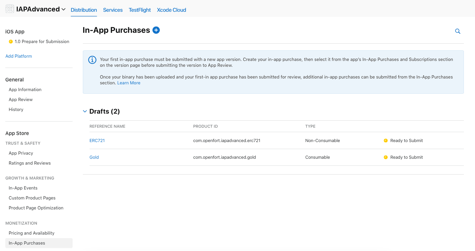 Build to Xcode: in-app purchases