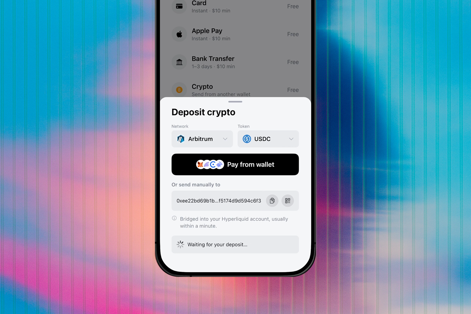Openfort Funding — deposit crypto from a wallet, exchange, card, or Apple Pay